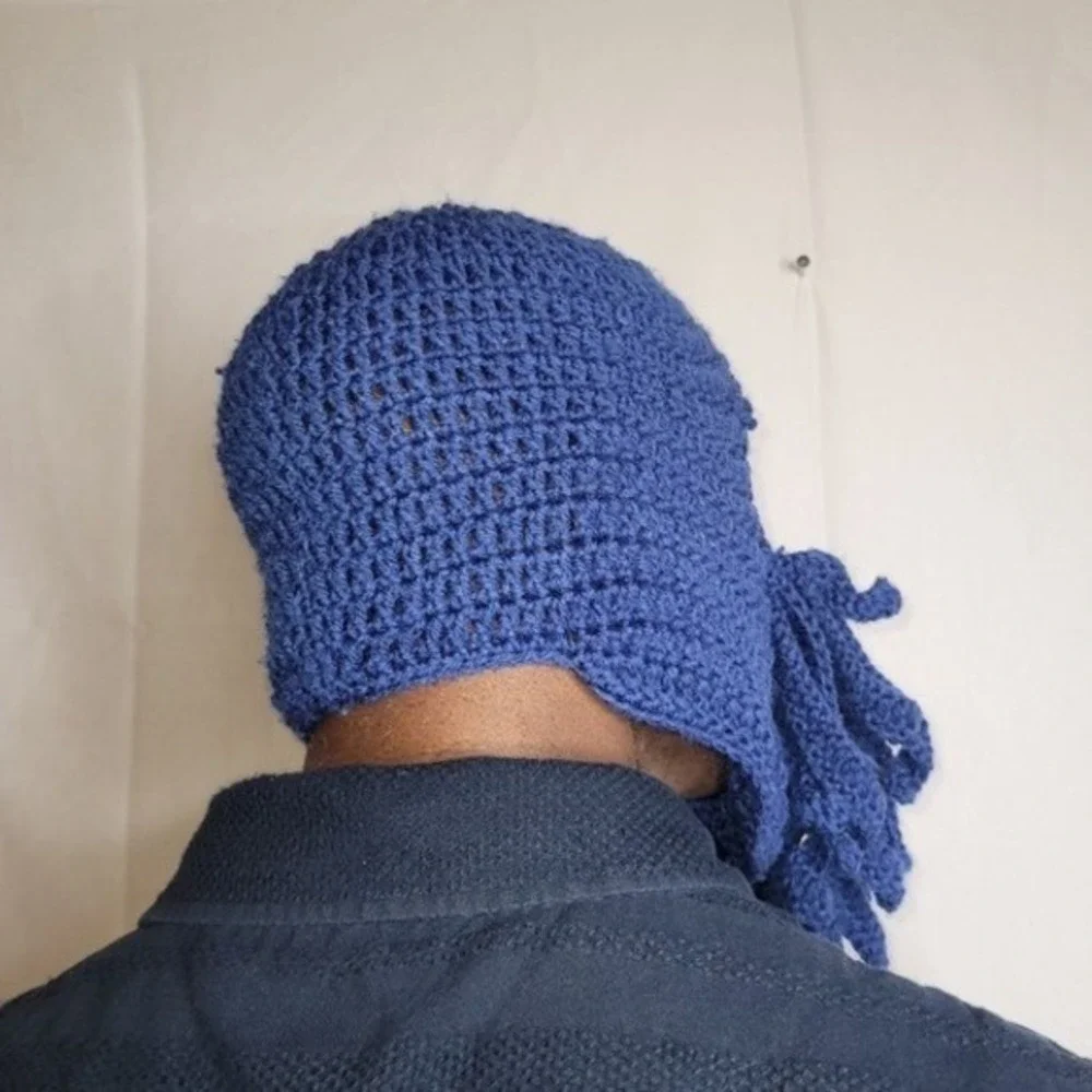 Handmade Crochet Cthulhu Balaclava Mask Blue Octopus‎ Kraken Tentacle Ski Mask